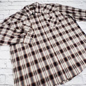 Plains Western Wear Pearl Snap Shirt Men's Big Man 3X Brown Plaid Long Sleeve